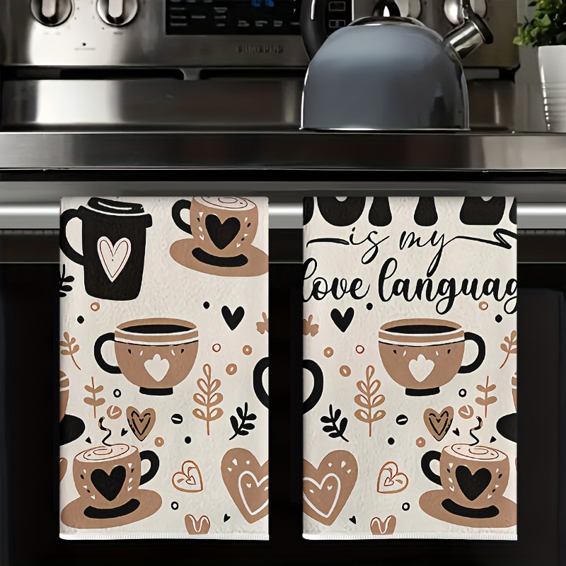 Kitchen Baking Cooking - 2Pc brown coffee cup kitchen towel,