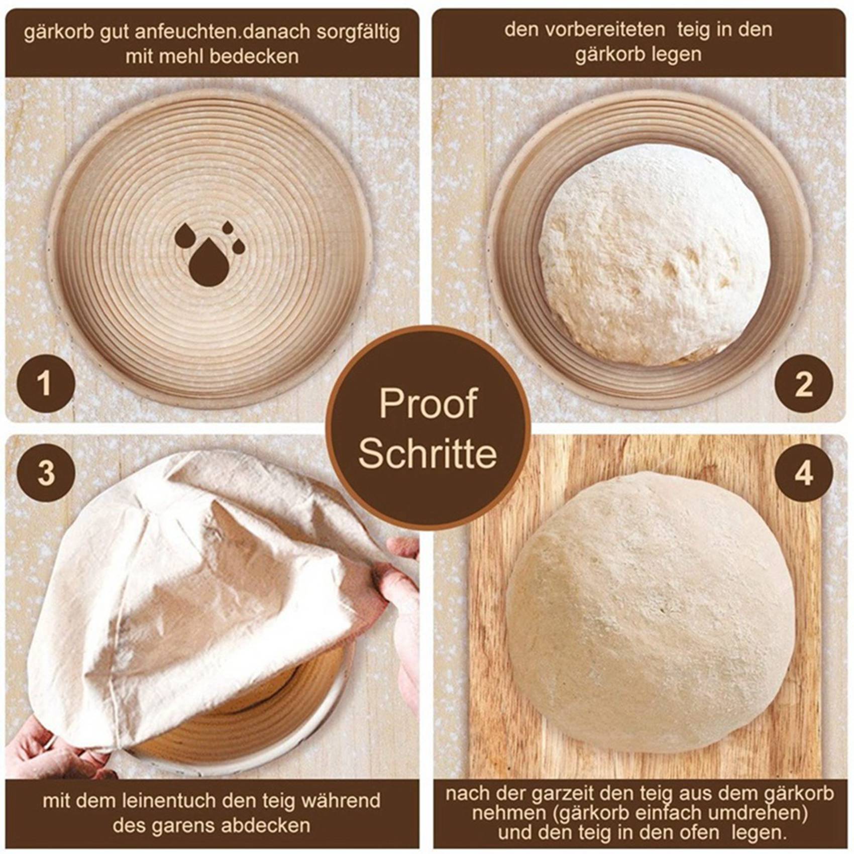 Round Set,4 Yeast Baskets For  - Proofing Basket Banneton recension och pris